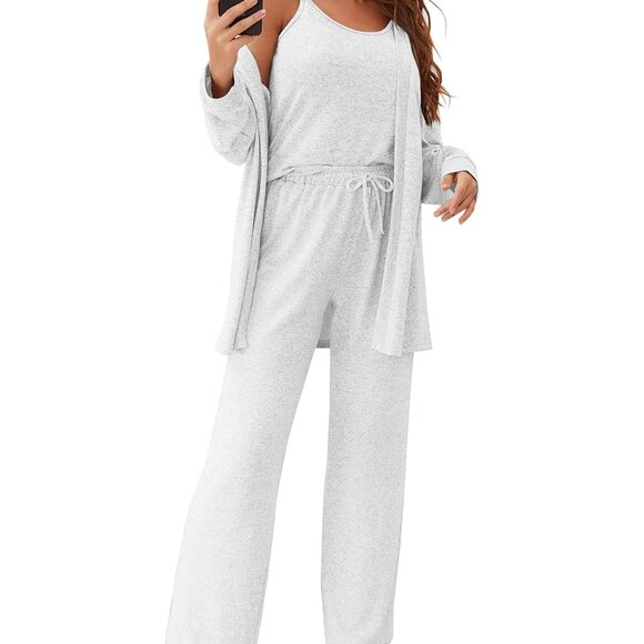 Three Piece Loungewear Set Cami Cardigan Wide Leg Pants Chic Comfort
